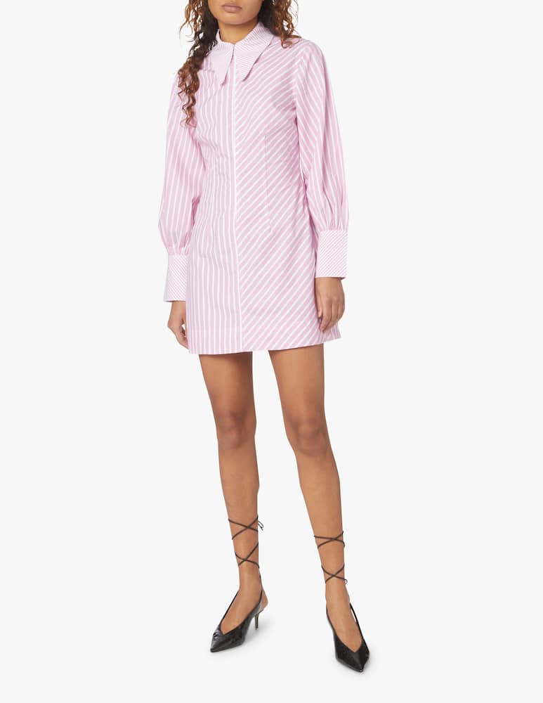 Ganni Vestito corto rigato in cotone - rosa - immagine 1