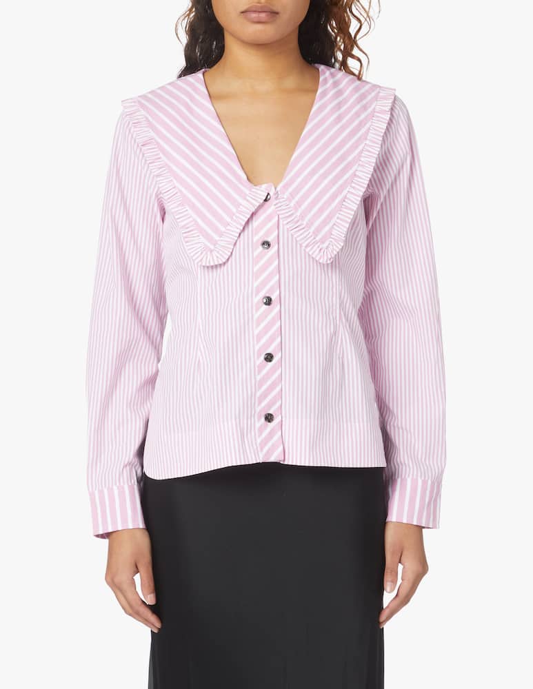 rinascente Ganni Camicia in cotone con collare grande - rosa