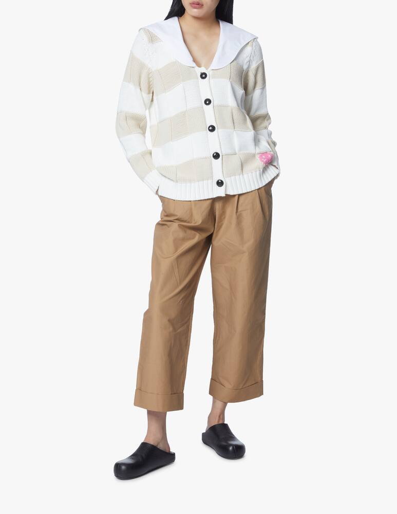 rinascente Ganni Striped cardigan with big collar - beige