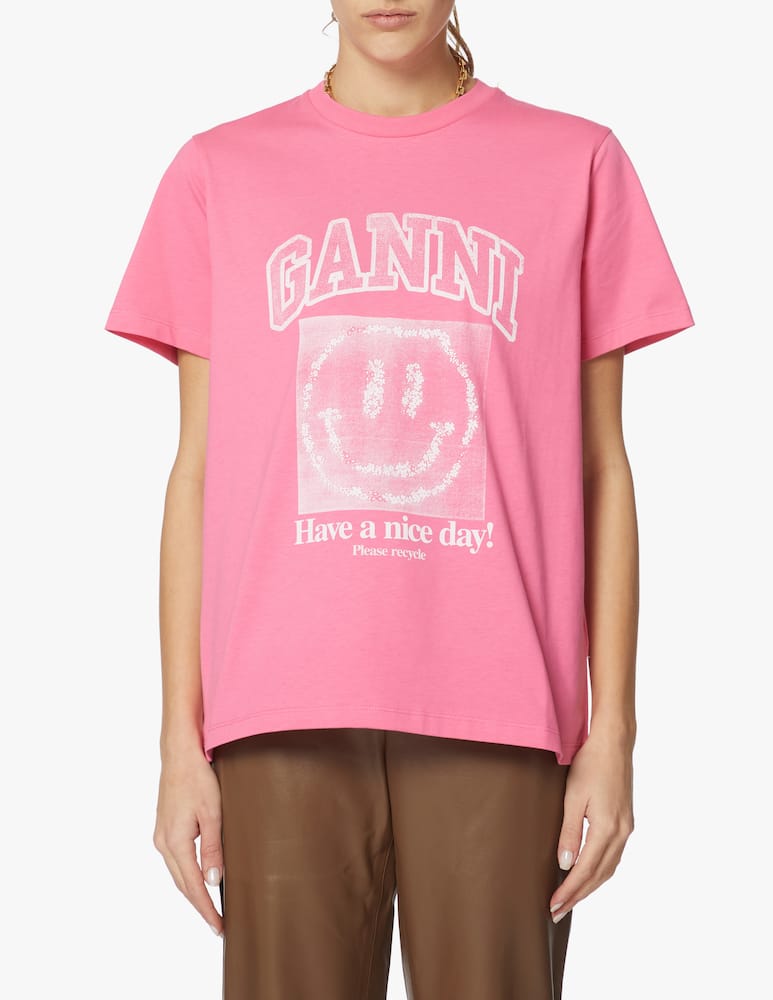 rinascente Ganni T-shirt girocollo con logo - rosa