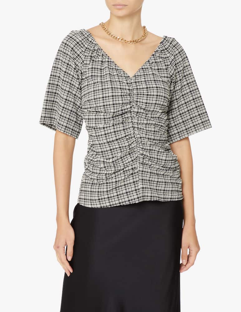 Ganni V-neck short sleeved top wrap on front - Black - picture 1 Ganni V-neck short sleeved top wrap on front - Black - picture 1