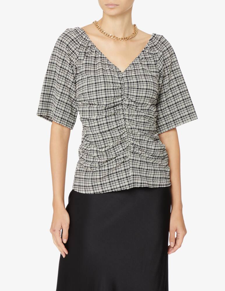 rinascente Ganni Top a maniche corte con scollo a V avvolgente sul davanti - Nero