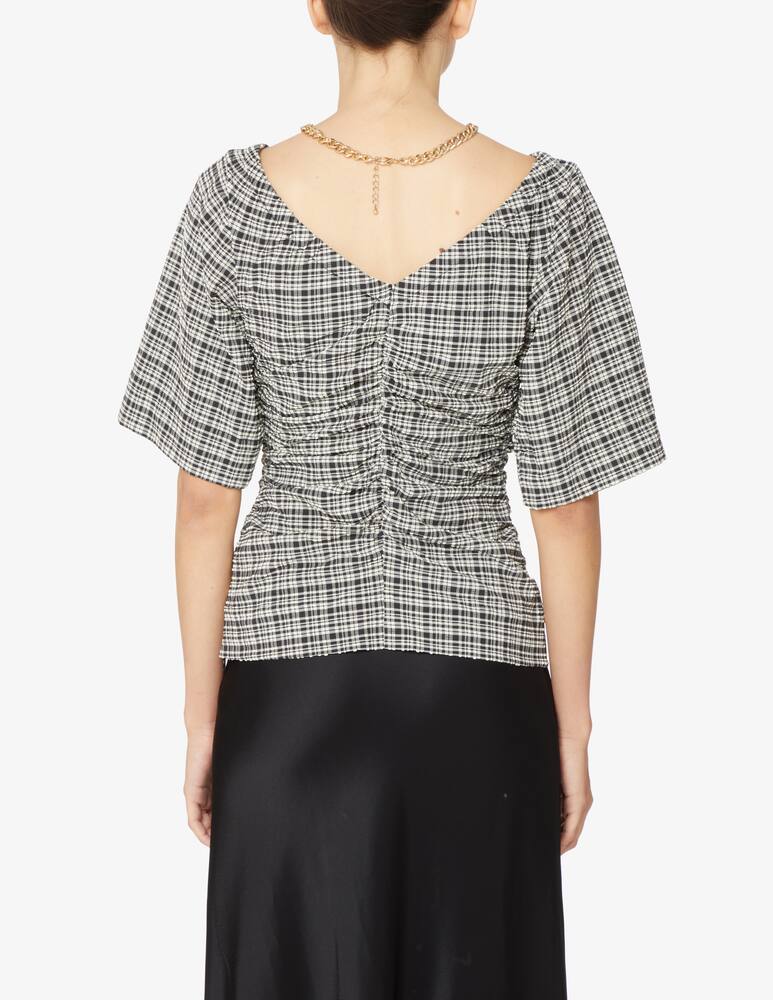 rinascente Ganni Top a maniche corte con scollo a V avvolgente sul davanti - Nero