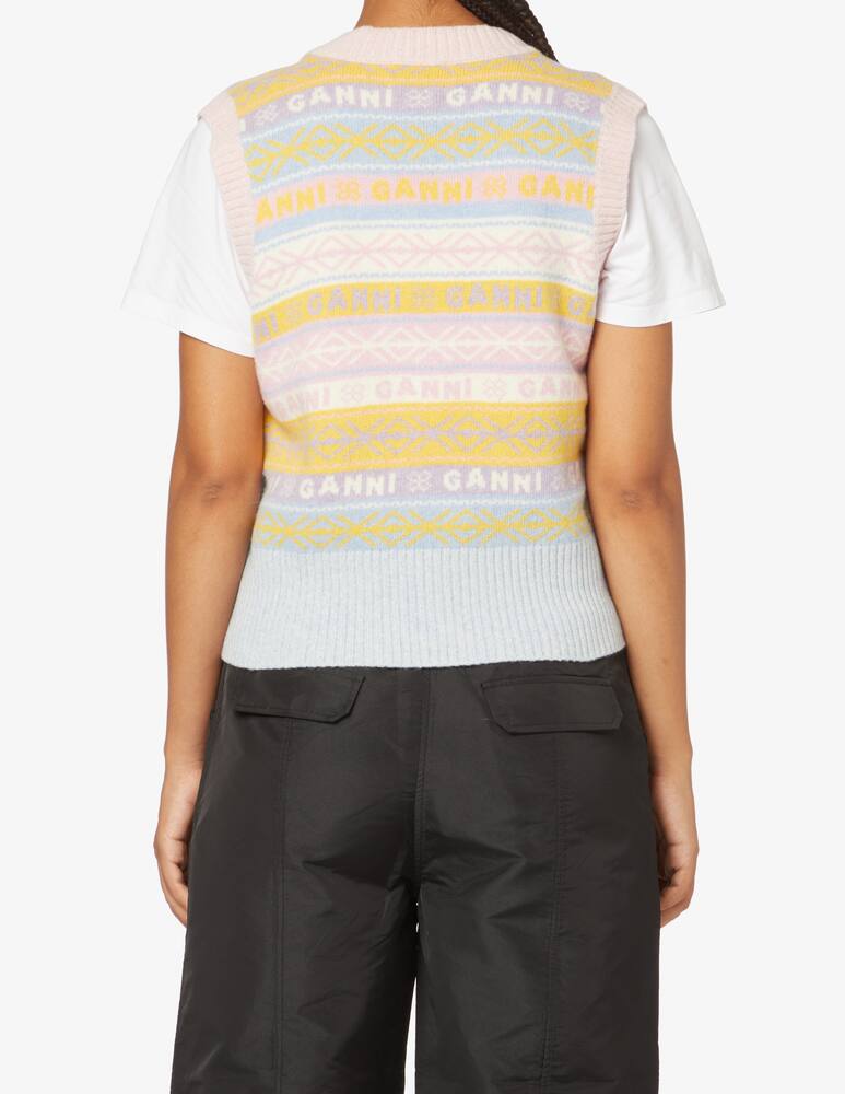 rinascente Ganni Gilet a righe con logo - Bianco