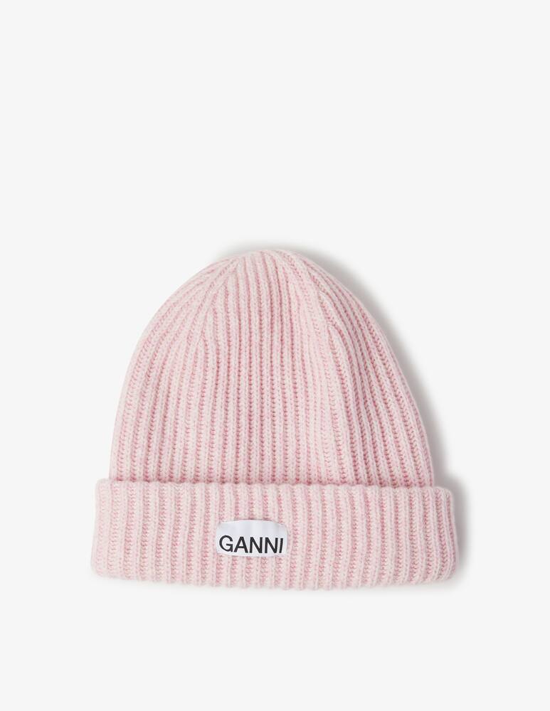 rinascente Ganni Wool blend mini logo beanie - Pink
