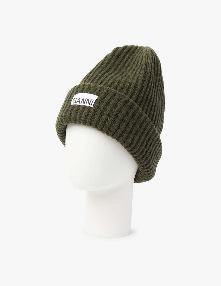 Ganni Wool blend mini logo beanie - Olive - picture 1 Ganni Wool blend mini logo beanie - Olive - picture 1