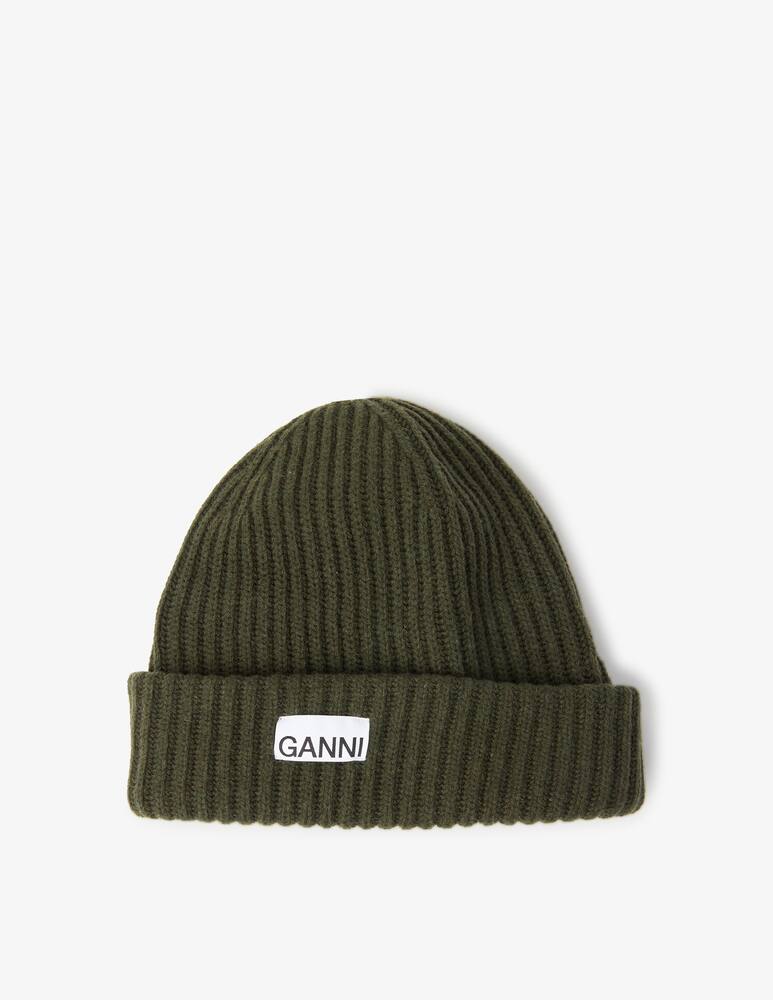 Ganni Wool blend mini logo beanie - Olive - picture 2 Ganni Wool blend mini logo beanie - Olive - picture 2