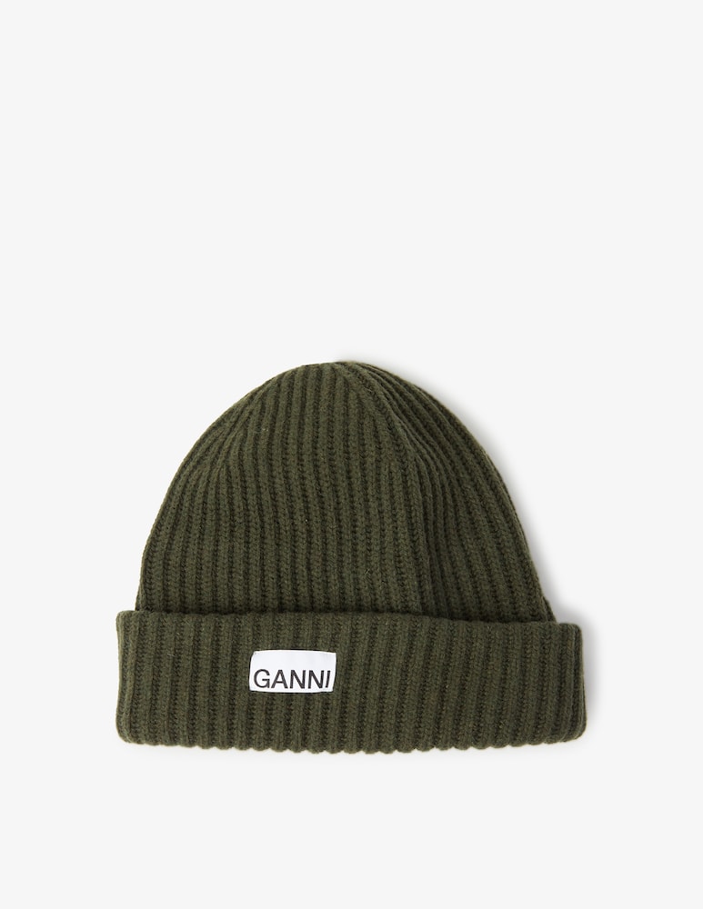 rinascente Ganni Cappellino in misto lana con logo - Oliva