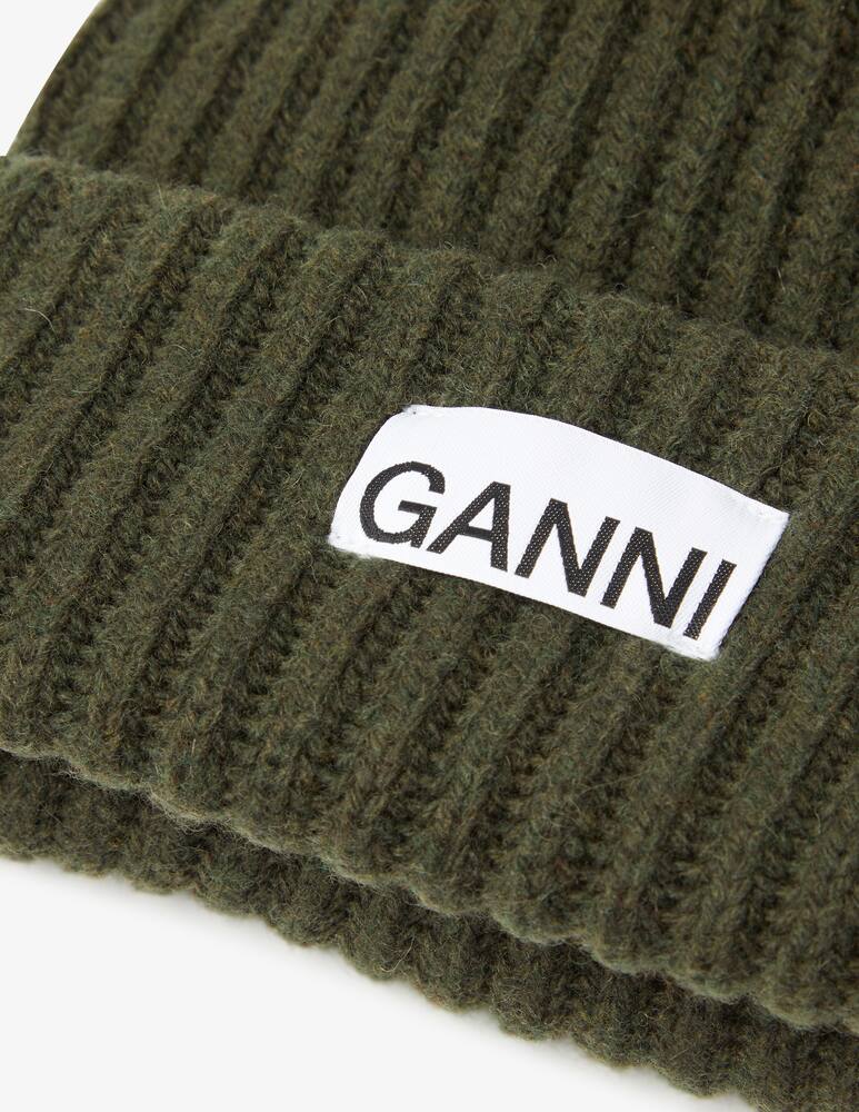 rinascente Ganni Cappellino in misto lana con logo - Oliva