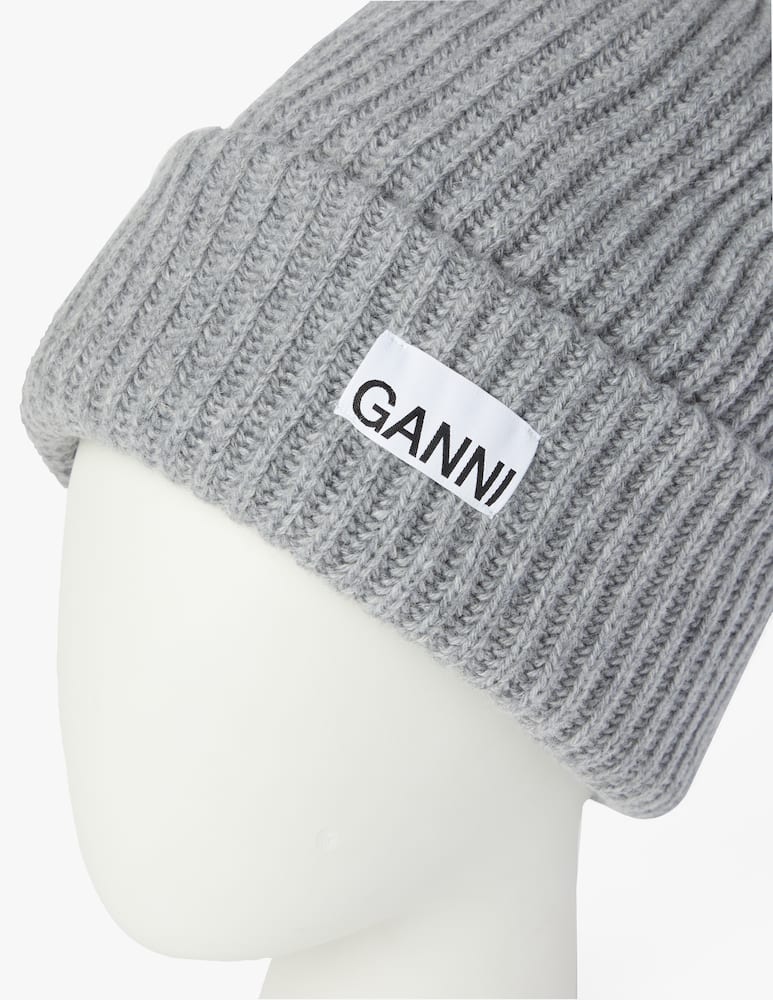 rinascente Ganni Wool blend mini logo beanie