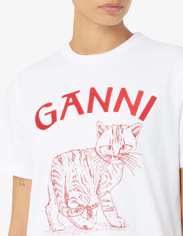 Shop Ganni Cat t-shirt on Rinascente
