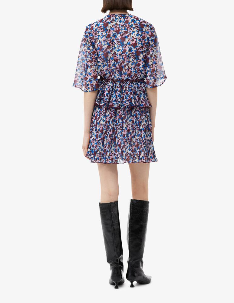 rinascente Ganni Pleated v-neck flounce mini dress