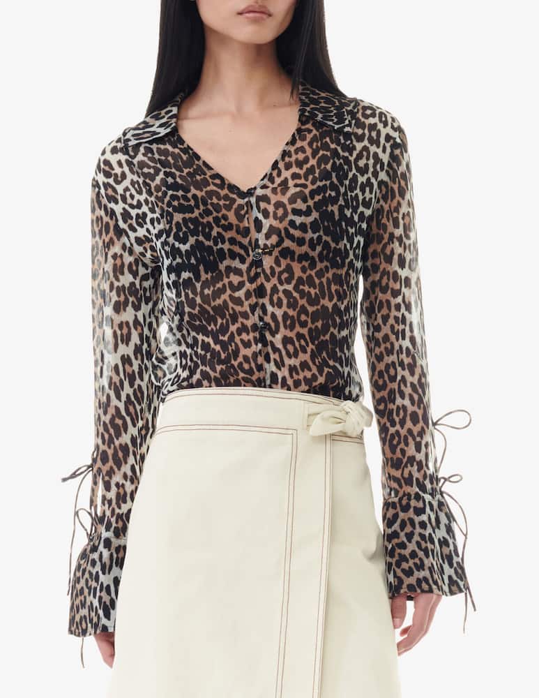 Ganni Camicia slim in chiffon stampato - immagine 1 Ganni Camicia slim in chiffon stampato - immagine 1