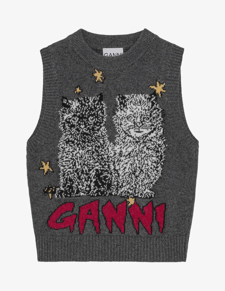 rinascente Ganni Gilet grafico in lana con gatti