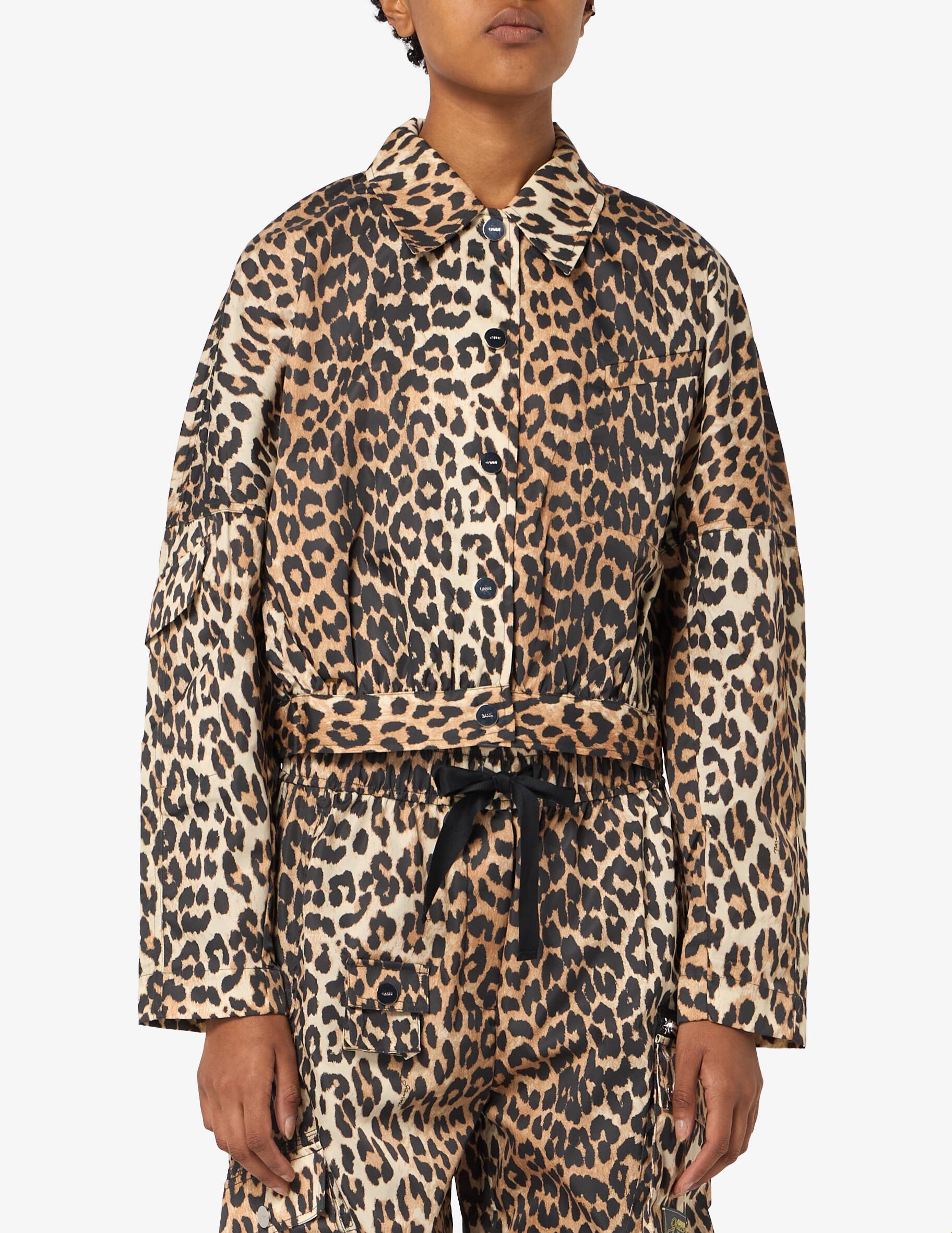 Ganni Ganni Leopard Duchesse Nylon Short Trench Coat main image 0