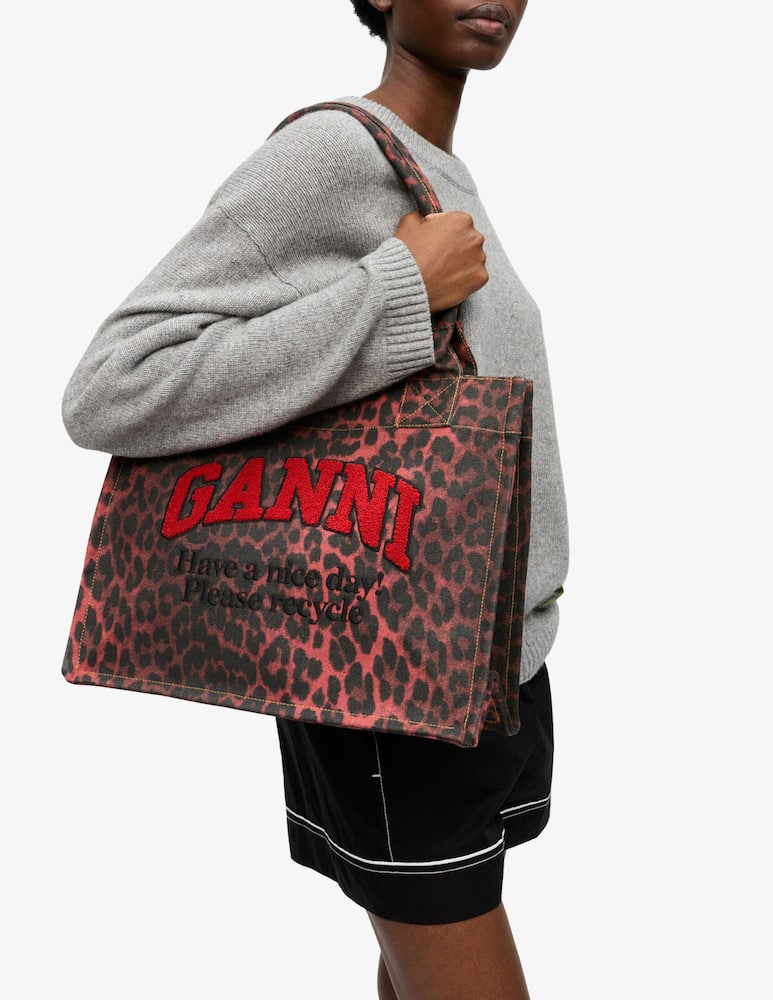 rinascente Ganni Leopard easy shopper bag