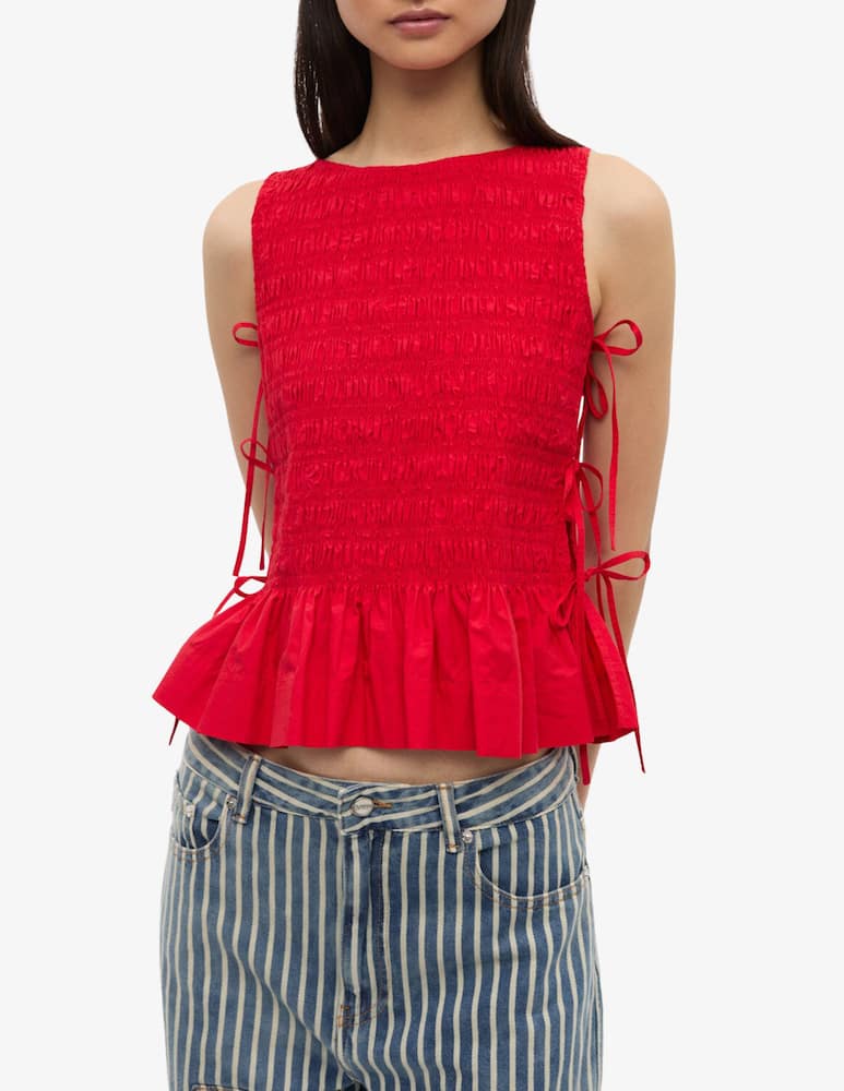 rinascente Ganni Poplin smock tie string top