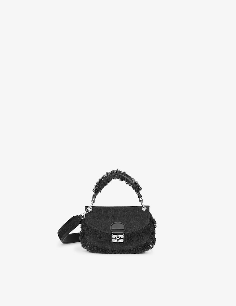 rinascente Ganni Denim raw edge top handle mini bag