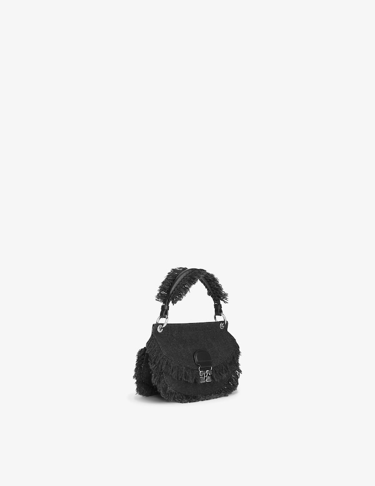 rinascente Ganni Denim raw edge top handle mini bag