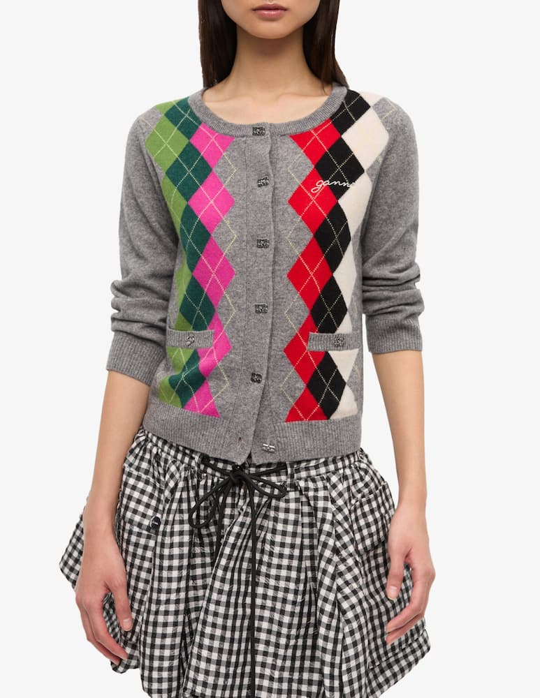 rinascente Ganni Argyle wool mix cardigan