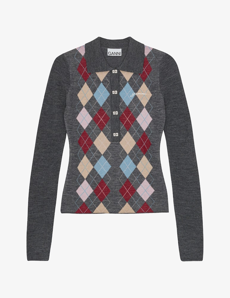rinascente Ganni Argyle merino polo