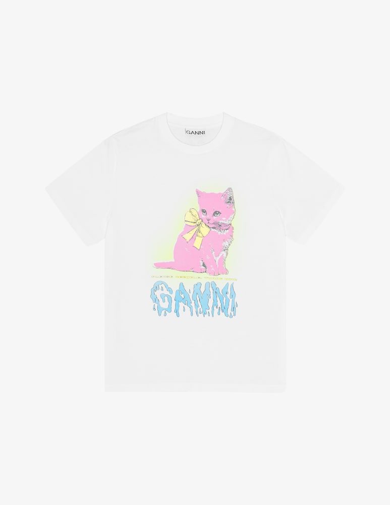 rinascente Ganni Neon kitty cotton t-shirt