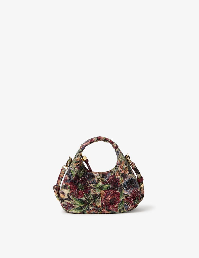 rinascente Ganni Borsa hobo mini tapestry strass