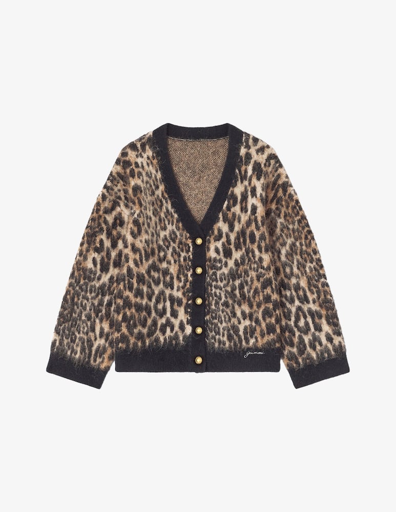 rinascente Ganni Leopard soft wool oversized cardigan