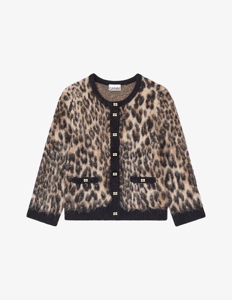 rinascente Ganni Leopard wool and cashmere blend cardigan