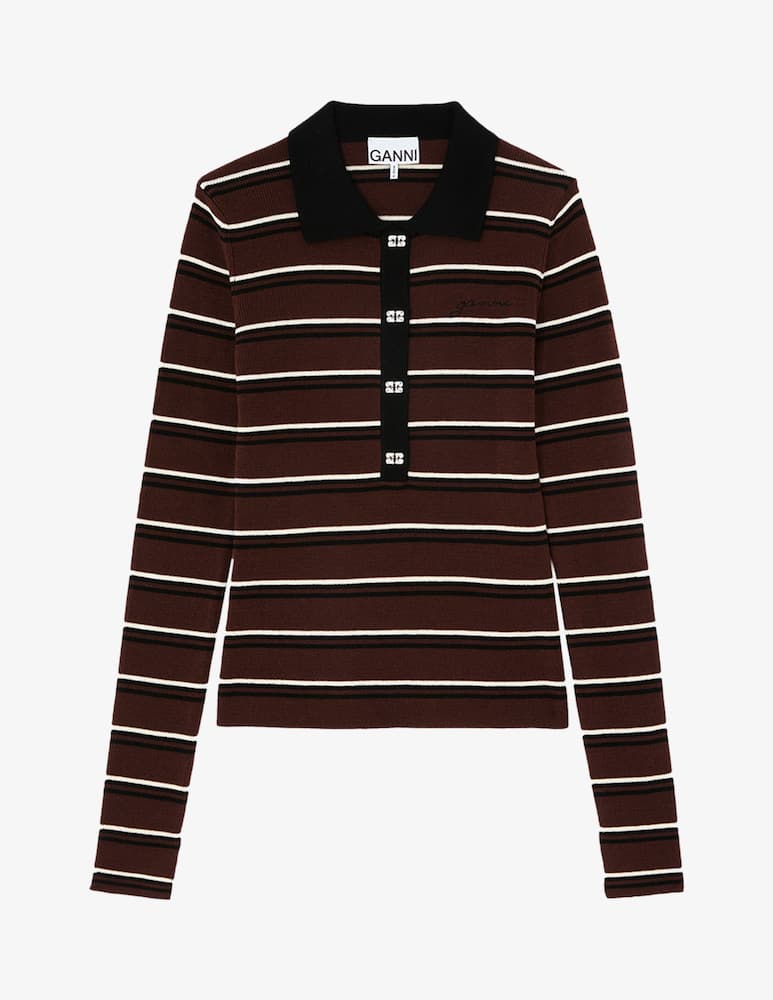 rinascente Ganni Mini ribbed merino polo jumper