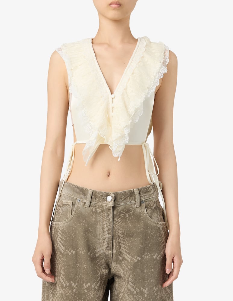 Ganni Fluid satin ruffle lace collar - picture 1