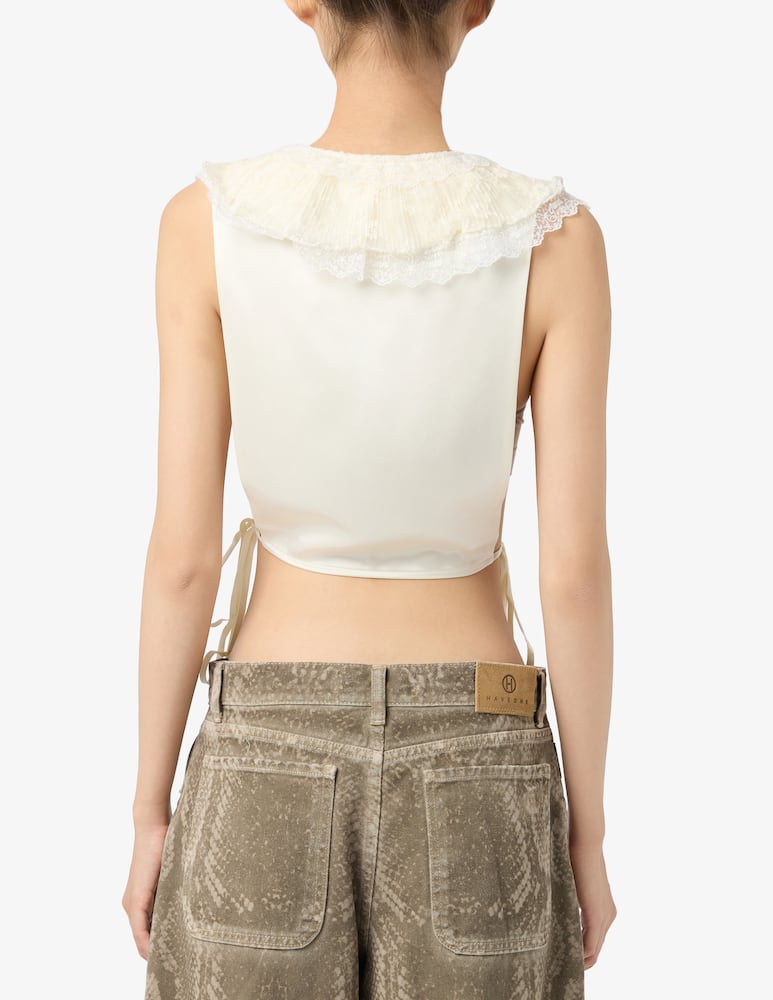 Ganni Fluid satin ruffle lace collar - picture 3
