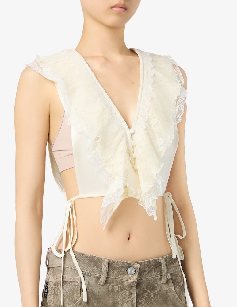 Ganni Fluid satin ruffle lace collar - picture 4