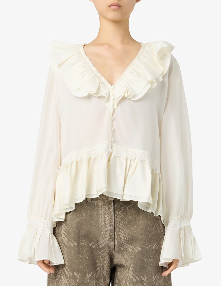 Ganni Blusa con volant e pizzo - immagine 1