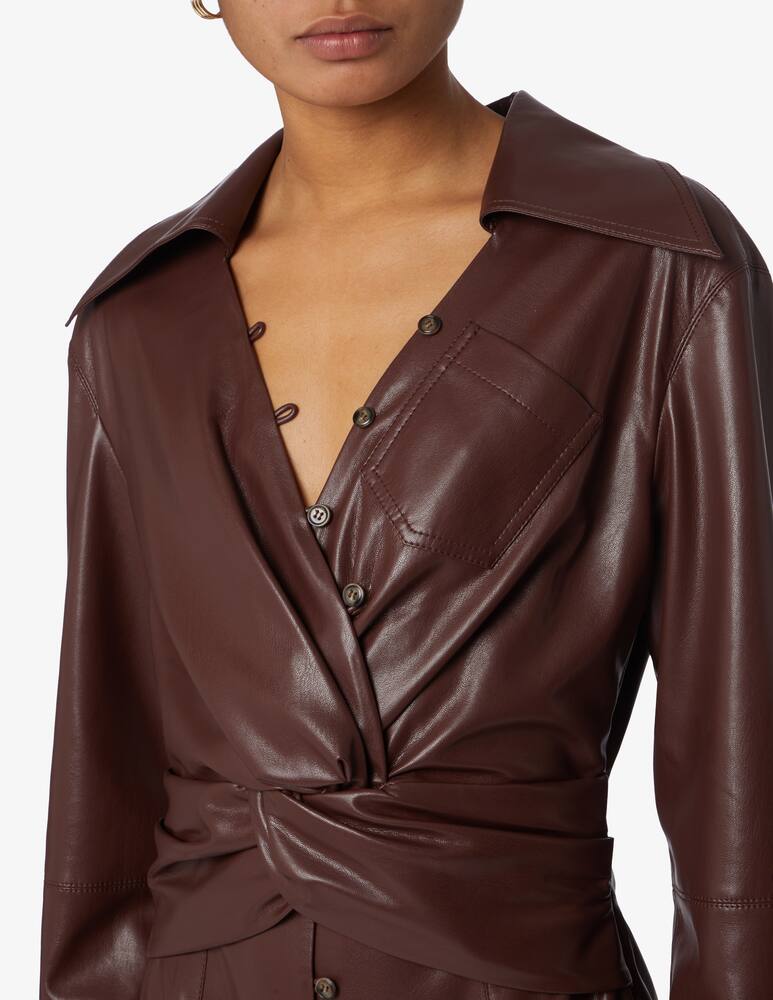 rinascente Nanushka Midi wrapped dress with open neckline and drapped waist - Brown