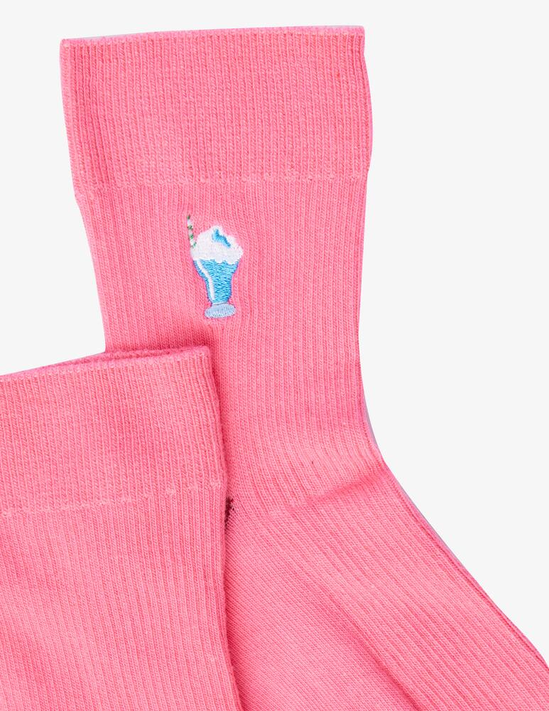 rinascente Happy Socks Milkshake ribbed embroidery 1/2 crew - Pink