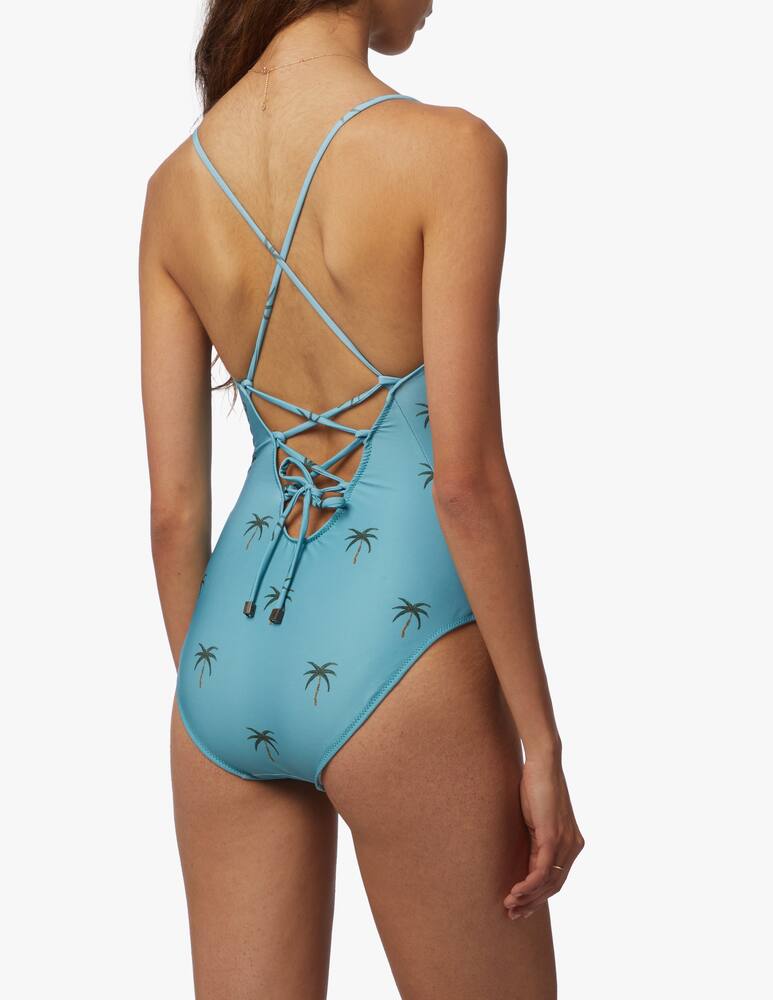 rinascente Oas Blue Palm tie-back one-piece swimsuit