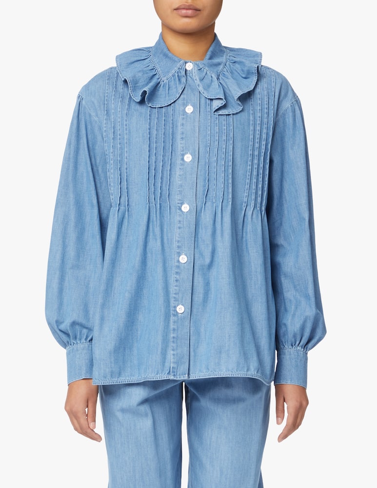 See By Chloé Shirt with voile collar - blue - picture 1 See By Chloé Shirt with voile collar - blue - picture 1