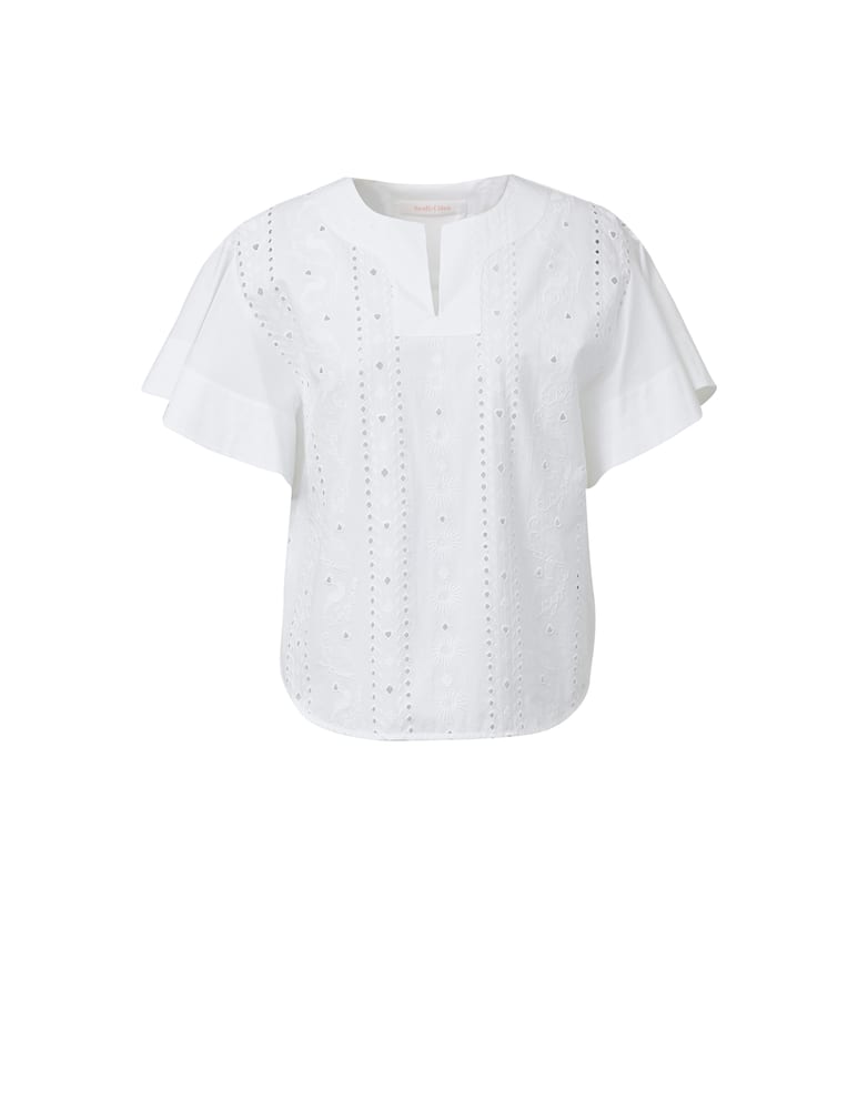 rinascente See By Chloé T-shirt with tulle and broderie anglaise sleeves - white