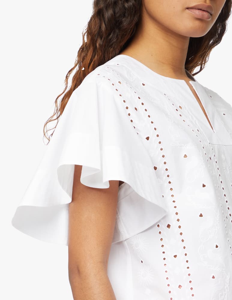 rinascente See By Chloé T-shirt with tulle and broderie anglaise sleeves - white