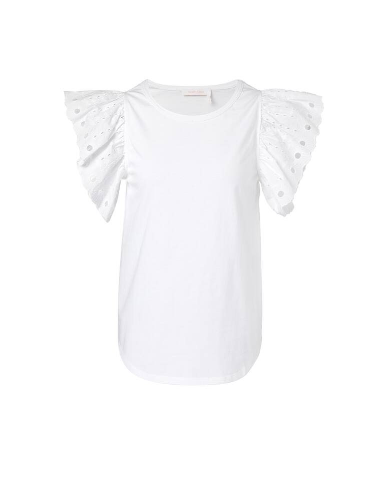 rinascente See By Chloé T-shirt with tulle and broderie anglaise sleeves - white