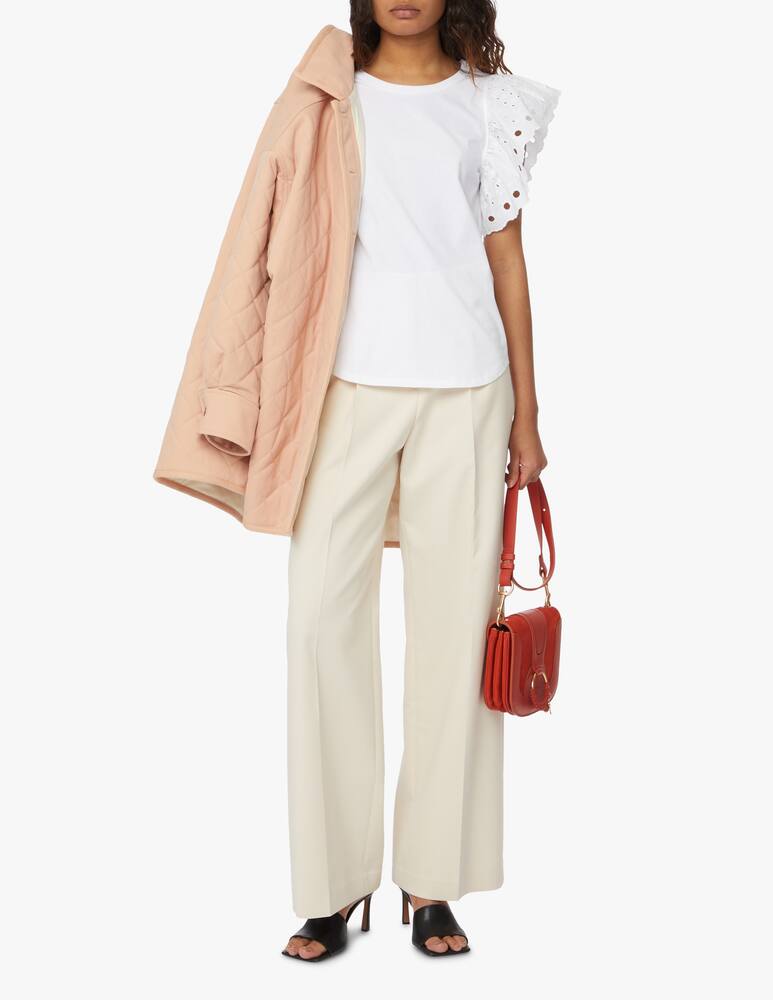 rinascente See By Chloé T-shirt with tulle and broderie anglaise sleeves - white