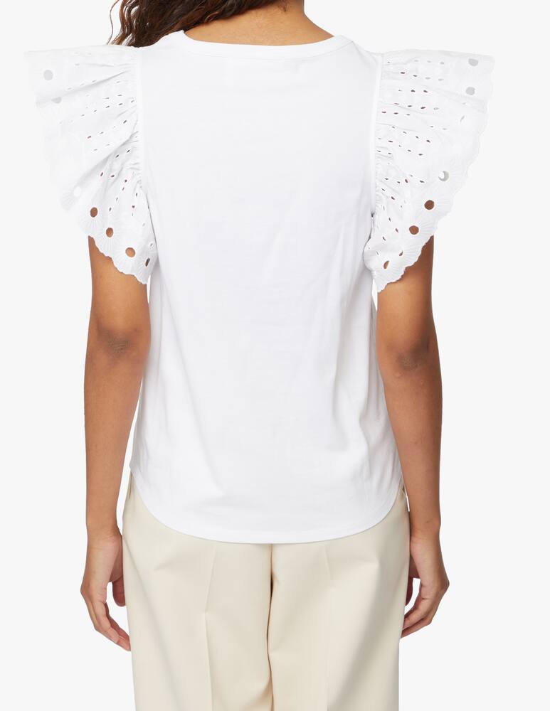 rinascente See By Chloé T-shirt with tulle and broderie anglaise sleeves - white