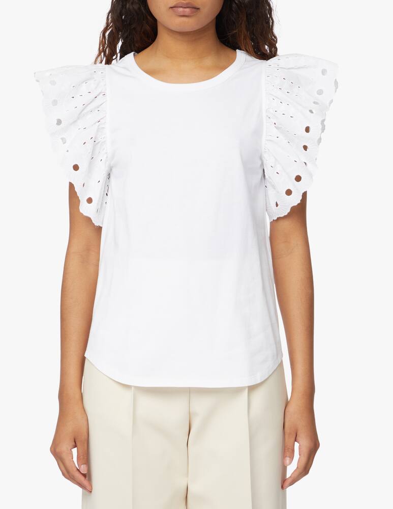 rinascente See By Chloé T-shirt with tulle and broderie anglaise sleeves - white