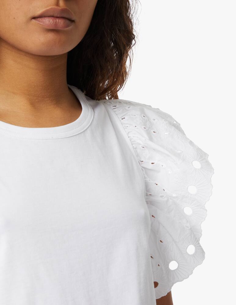 rinascente See By Chloé T-shirt with tulle and broderie anglaise sleeves - white