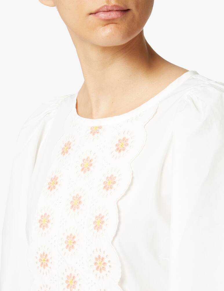 rinascente See By Chloé Vestito midi a maniche corte con ricamo - bianco