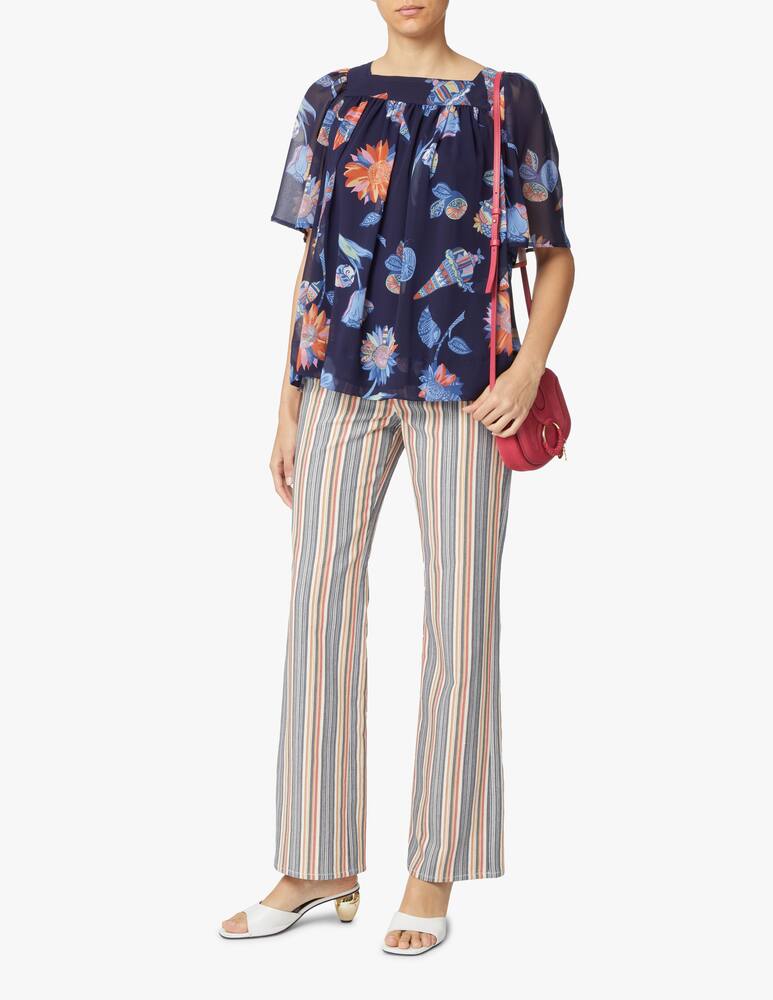 rinascente See By Chloé Blusa girocollo con maniche corte in cotone - blu