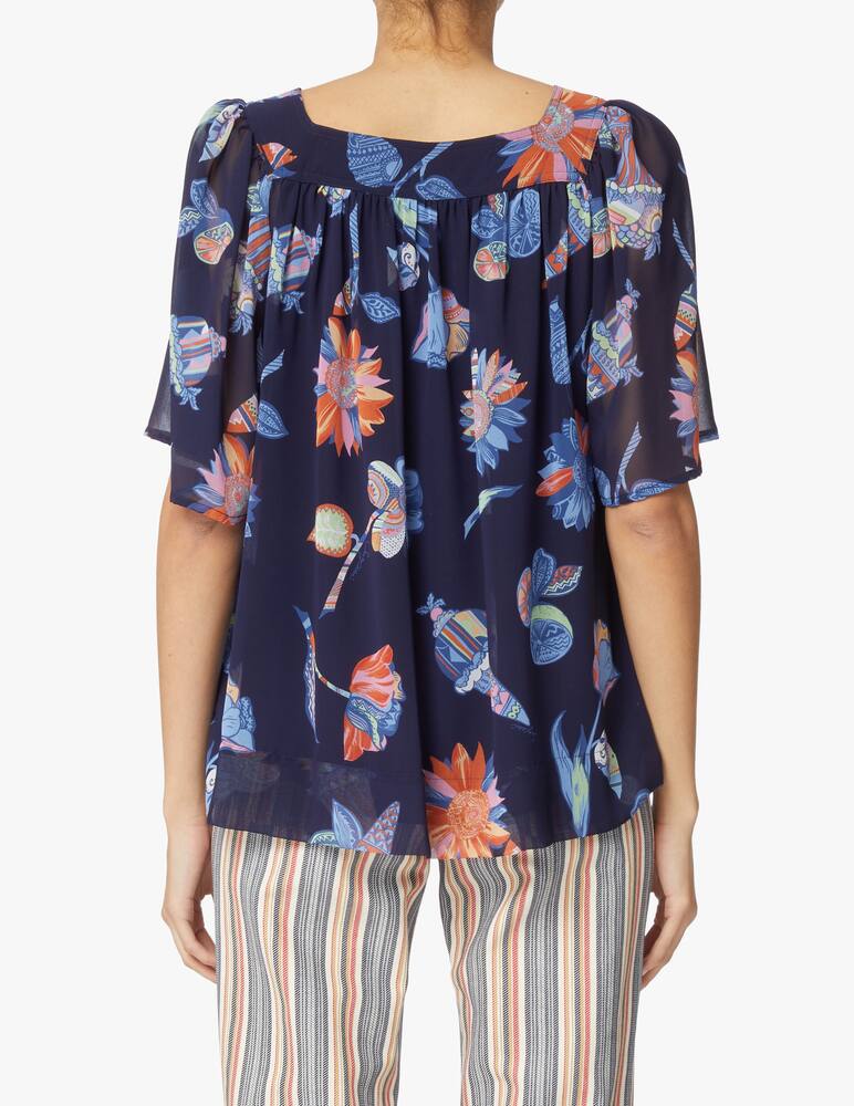 rinascente See By Chloé Blusa girocollo con maniche corte in cotone - blu