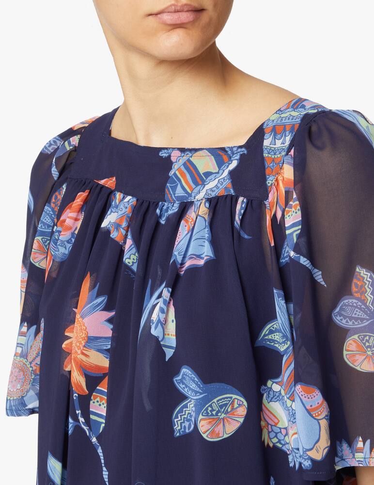 rinascente See By Chloé Blusa girocollo con maniche corte in cotone - blu