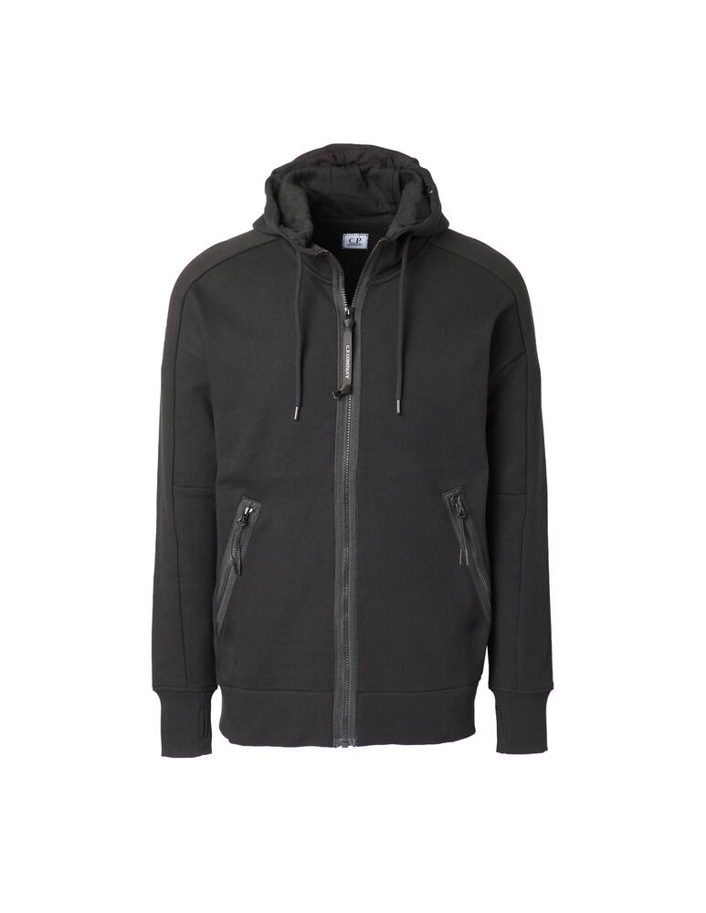 rinascente Cp Company Goggle diagonal fleece zip hooded sweater - black